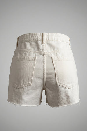 Women's White Super High Rise Ripped Denim Shorts