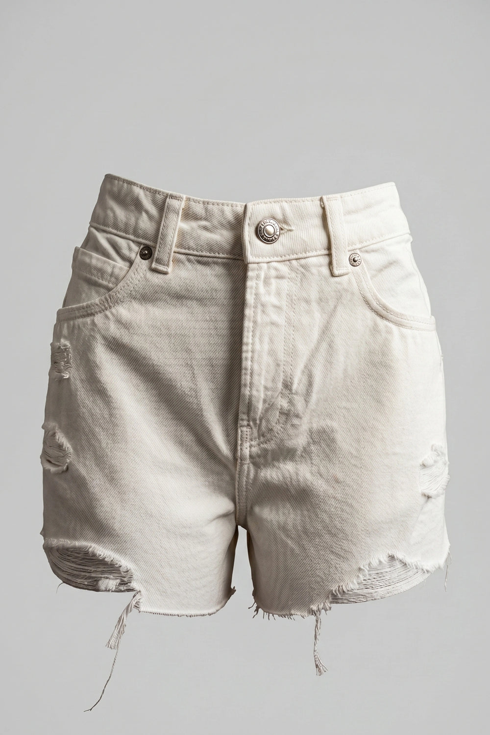 Women's White Super High Rise Ripped Denim Shorts