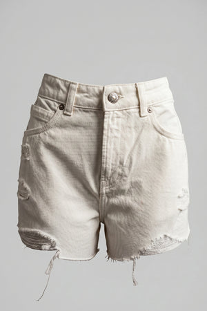 Women's White Super High Rise Ripped Denim Shorts