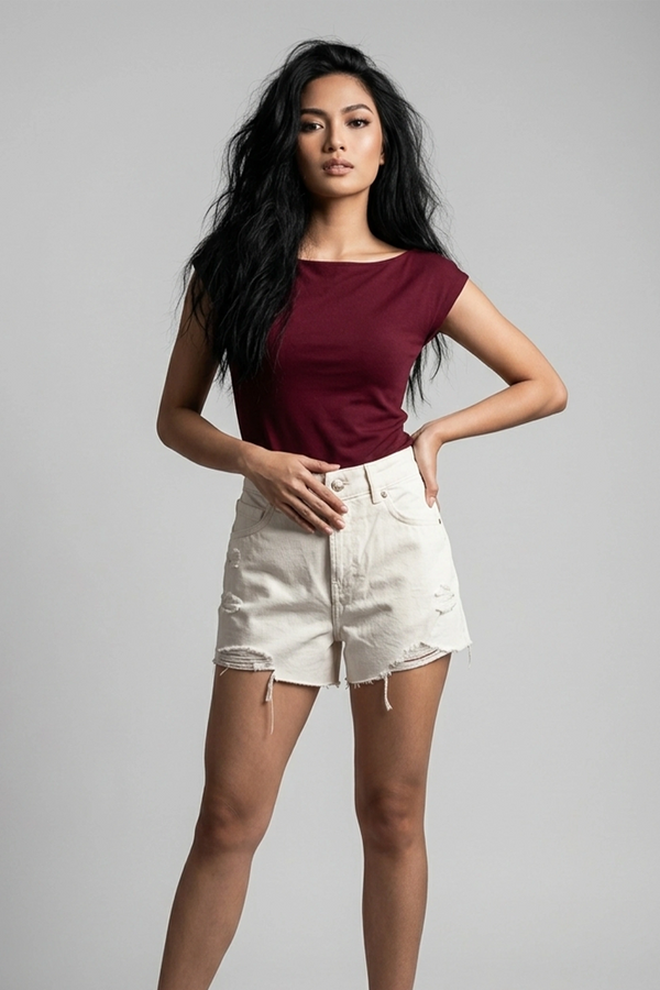 Women's White Super High Rise Ripped Denim Shorts