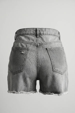 Women's Gray Ripped High Waist Denim Shorts Frayed Hem