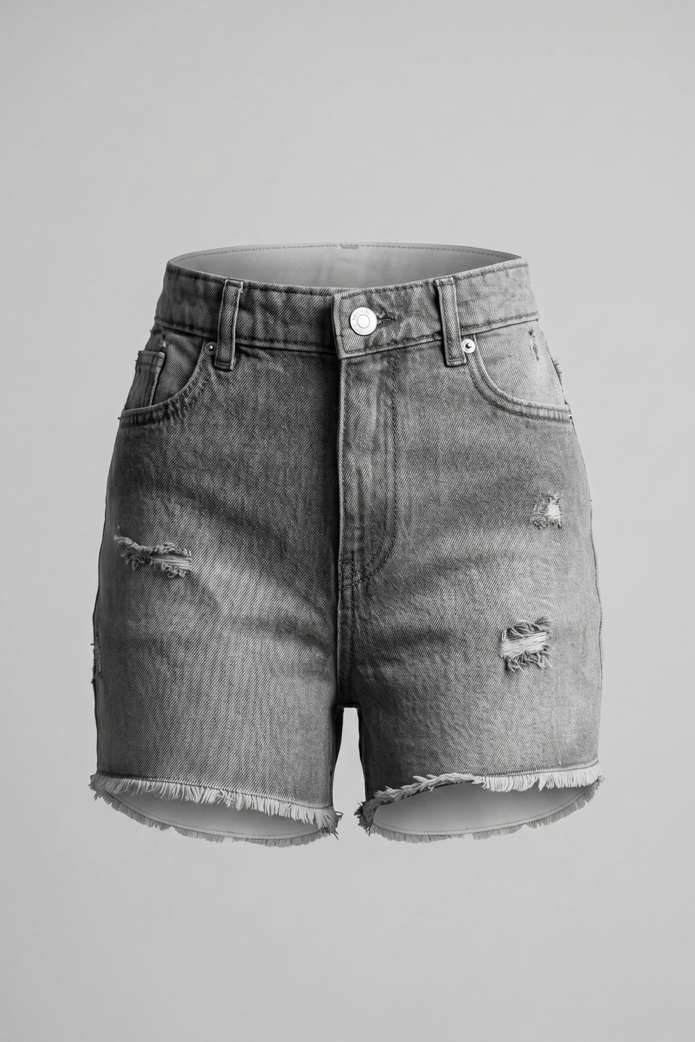 Women's Gray Ripped High Waist Denim Shorts Frayed Hem