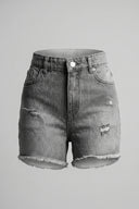 Women's Gray Ripped High Waist Denim Shorts Frayed Hem