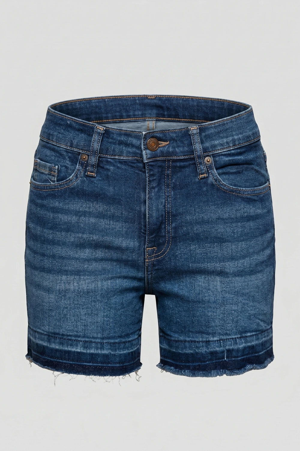 Women's Blue Stretchable Mid Waist Denim Shorts Frayed Hem
