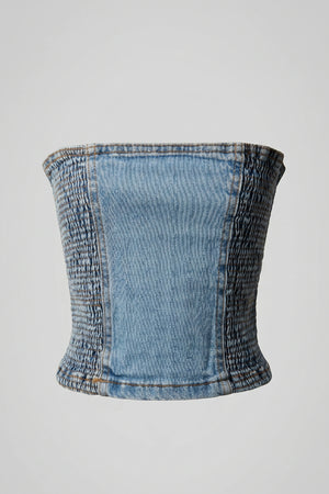 Women's Denim Heart Neck Corset Tube Top Strapless
