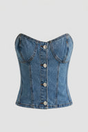 Women's Denim Heart Neck Corset Tube Top Strapless