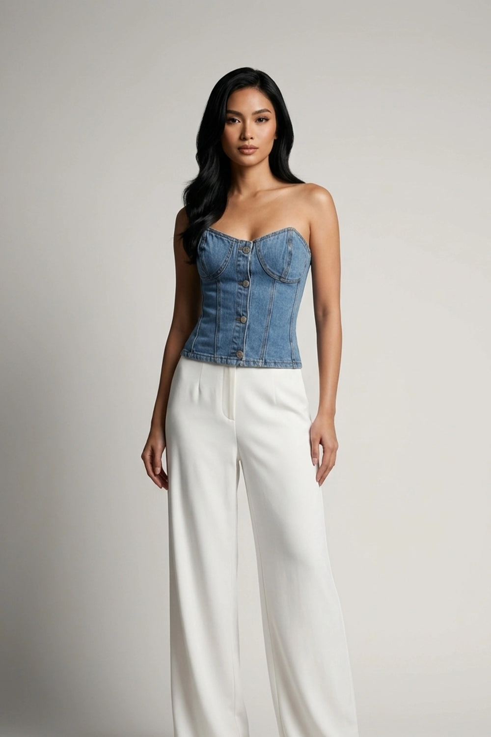 Women's Denim Heart Neck Corset Tube Top Strapless