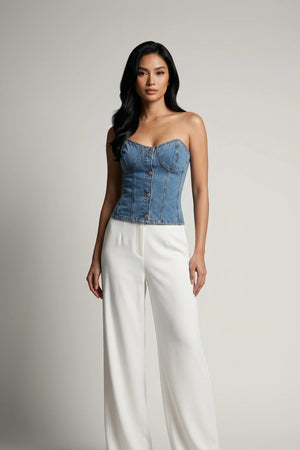 Women's Denim Heart Neck Corset Tube Top Strapless