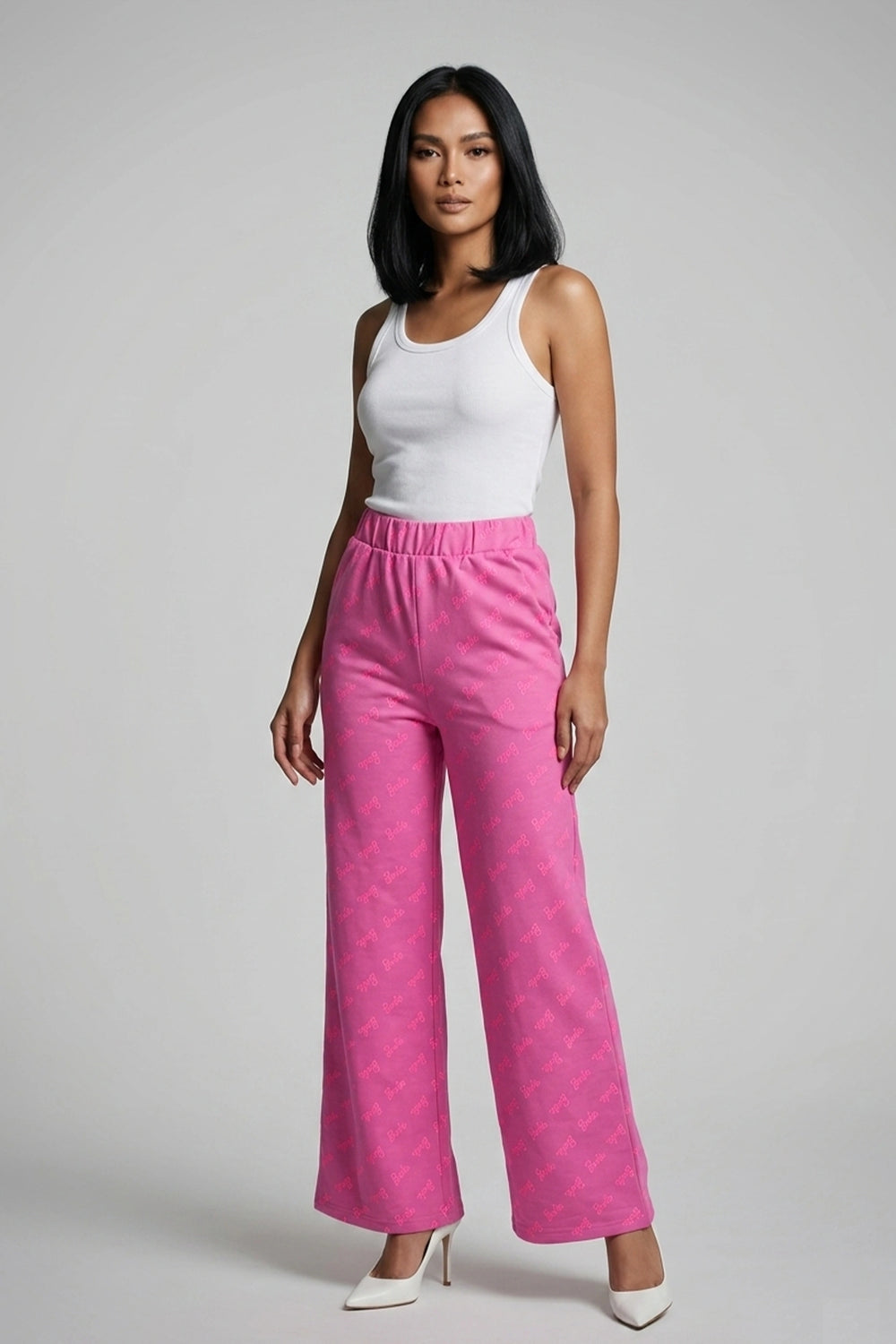 Women's Pink Wide Leg Jogger Pants High Waist