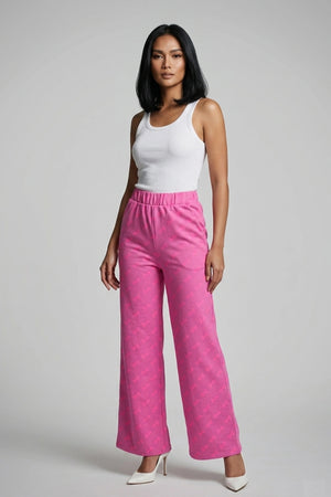 Women's Pink Wide Leg Jogger Pants High Waist