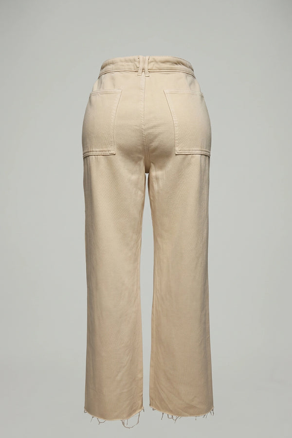 Women's Denim Straight Cut Wide Leg Pants Cream