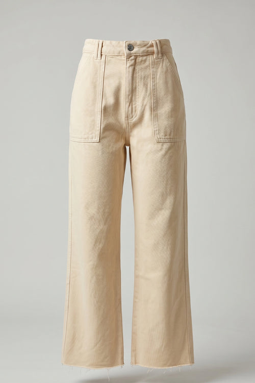 Women's Denim Straight Cut Wide Leg Pants Cream