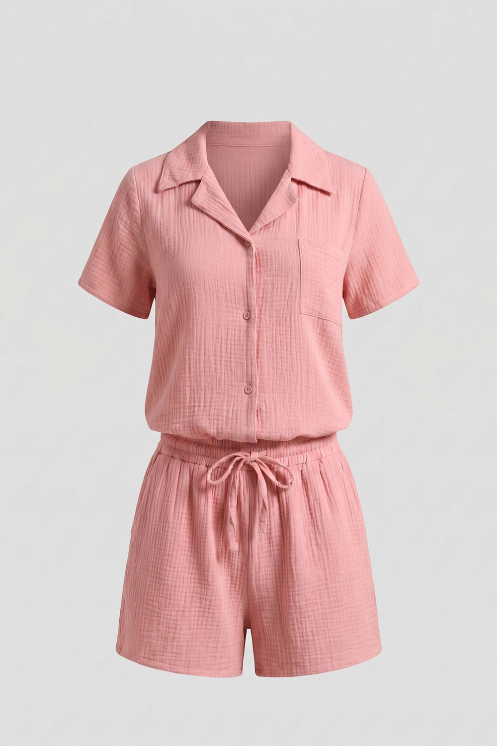 Women’s Cotton Linen Short Sleeve Shirt and Shorts Set