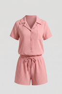 Women’s Cotton Linen Short Sleeve Shirt and Shorts Set