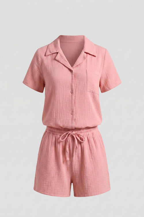 Women’s Cotton Linen Short Sleeve Shirt and Shorts Set