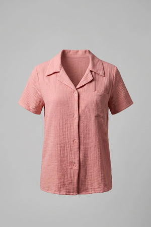 Women’s Cotton Linen Short Sleeve Shirt and Shorts Set
