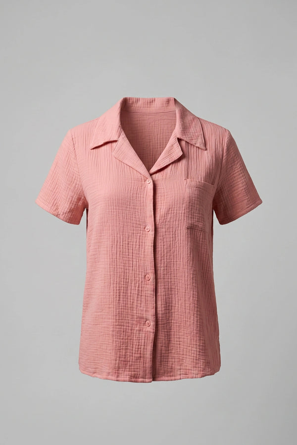 Women’s Cotton Linen Short Sleeve Shirt and Shorts Set