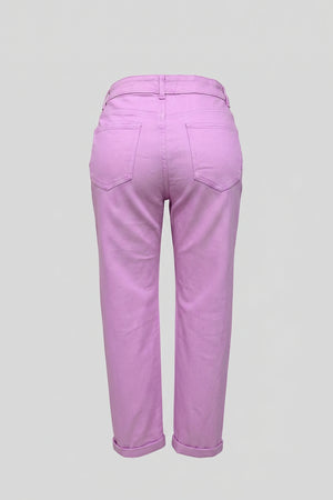 Women's Girlfriend High Waist Jeans Rolled Hem Denim