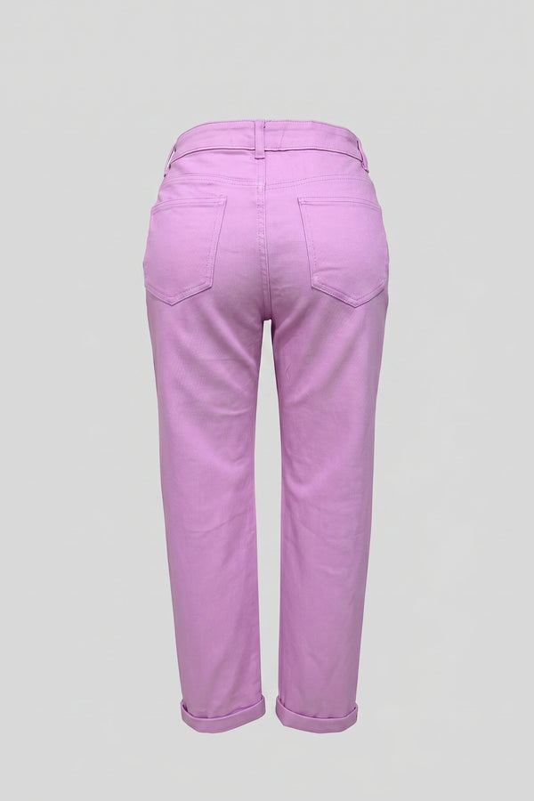 Women's Girlfriend High Waist Jeans Rolled Hem Denim