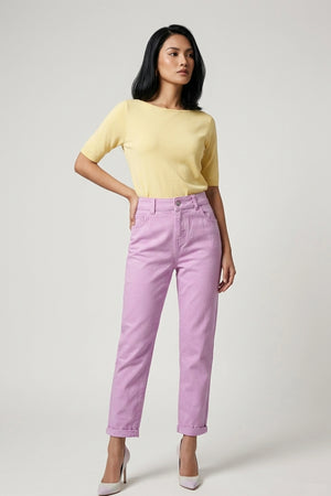 Women's Girlfriend High Waist Jeans Rolled Hem Denim