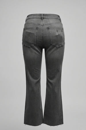 Women's High Rise Flare Jeans Raw Hem Boot Cut Denim