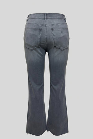 Women's Straight Mid Rise Jeans Raw Hem Cropped Denim