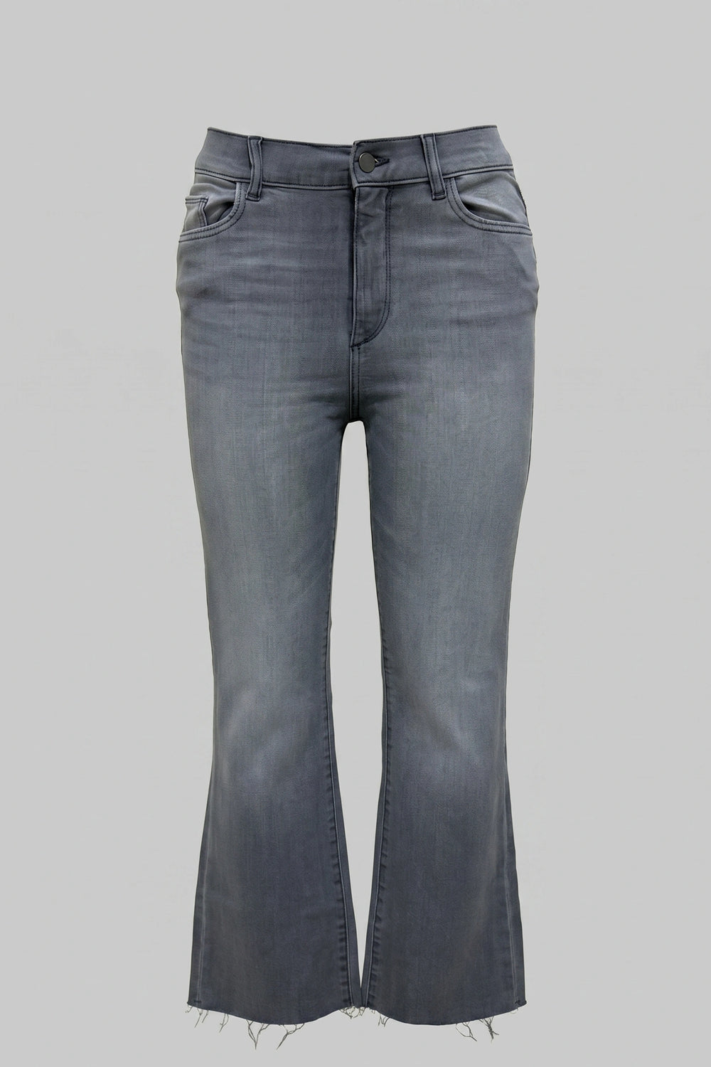 Women's Straight Mid Rise Jeans Raw Hem Cropped Denim
