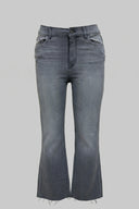 Women's Straight Mid Rise Jeans Raw Hem Cropped Denim