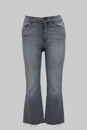 Women's Straight Mid Rise Jeans Raw Hem Cropped Denim