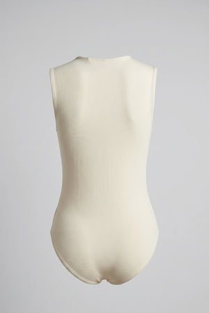 Women's Ribbed Sleeveless Bodysuit Crew Neck Fitted Body