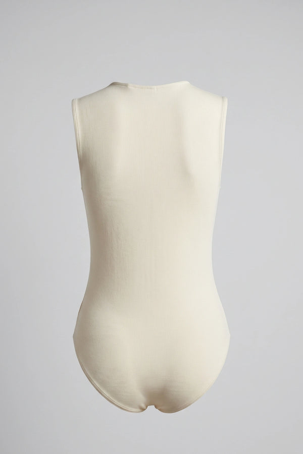Women's Ribbed Sleeveless Bodysuit Crew Neck Fitted Body