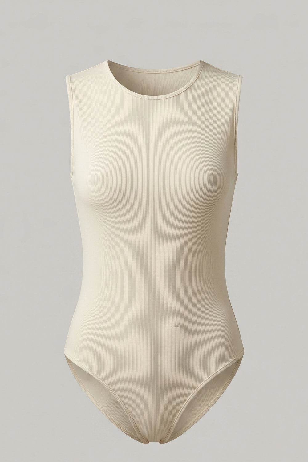 Women's Ribbed Sleeveless Bodysuit Crew Neck Fitted Body
