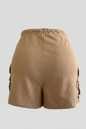 Women's Terry Cargo Shorts Elastic Waist Casual Shorts