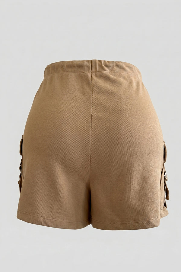 Women's Terry Cargo Shorts Elastic Waist Casual Shorts