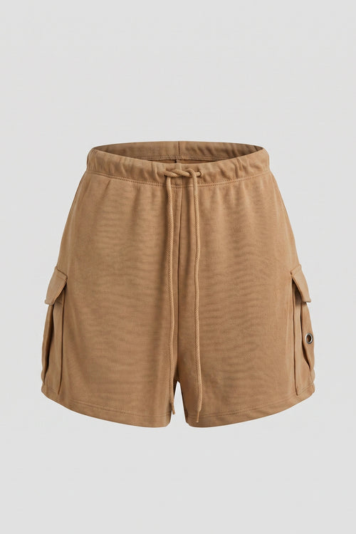 Women's Terry Cargo Shorts Elastic Waist Casual Shorts