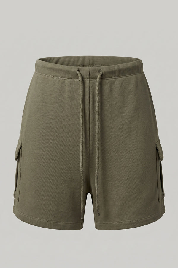 Women's Terry Cargo Shorts Elastic Waist Casual Shorts