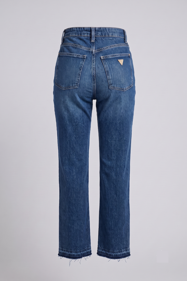 Straight Cut High 80s Semi Bootcut Jeans Crystal Button