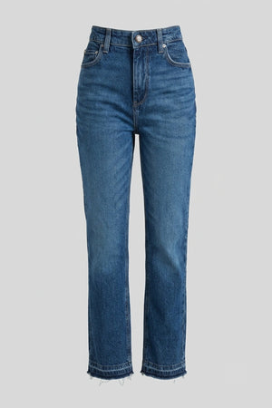 Straight Cut High 80s Semi Bootcut Jeans Crystal Button