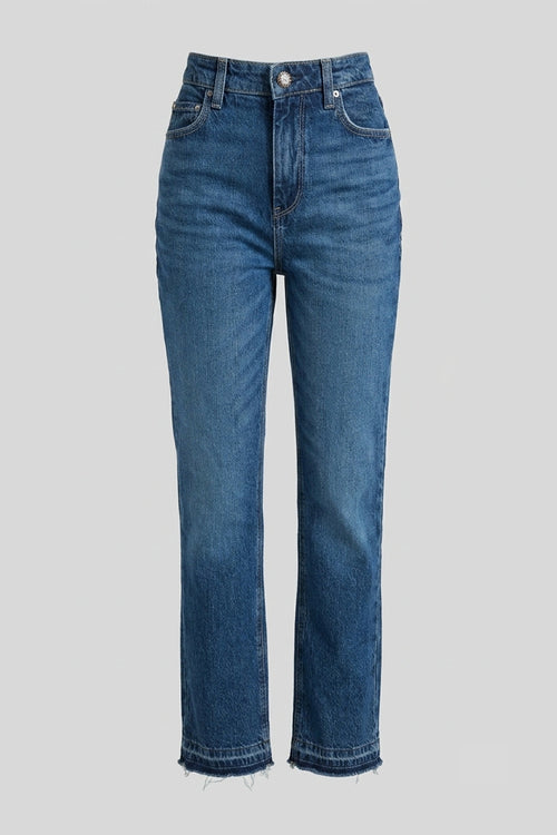 Straight Cut High 80s Semi Bootcut Jeans Crystal Button