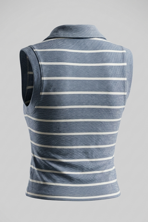 Women's Striped Polo Crop Top – Sleeveless V-Neck