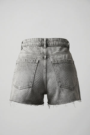 Women's High Rise Gray Denim Shorts Ripped Raw Hem Cut