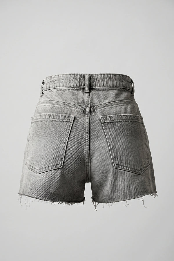 Women's High Rise Gray Denim Shorts Ripped Raw Hem Cut