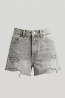 Women's High Rise Gray Denim Shorts Ripped Raw Hem Cut