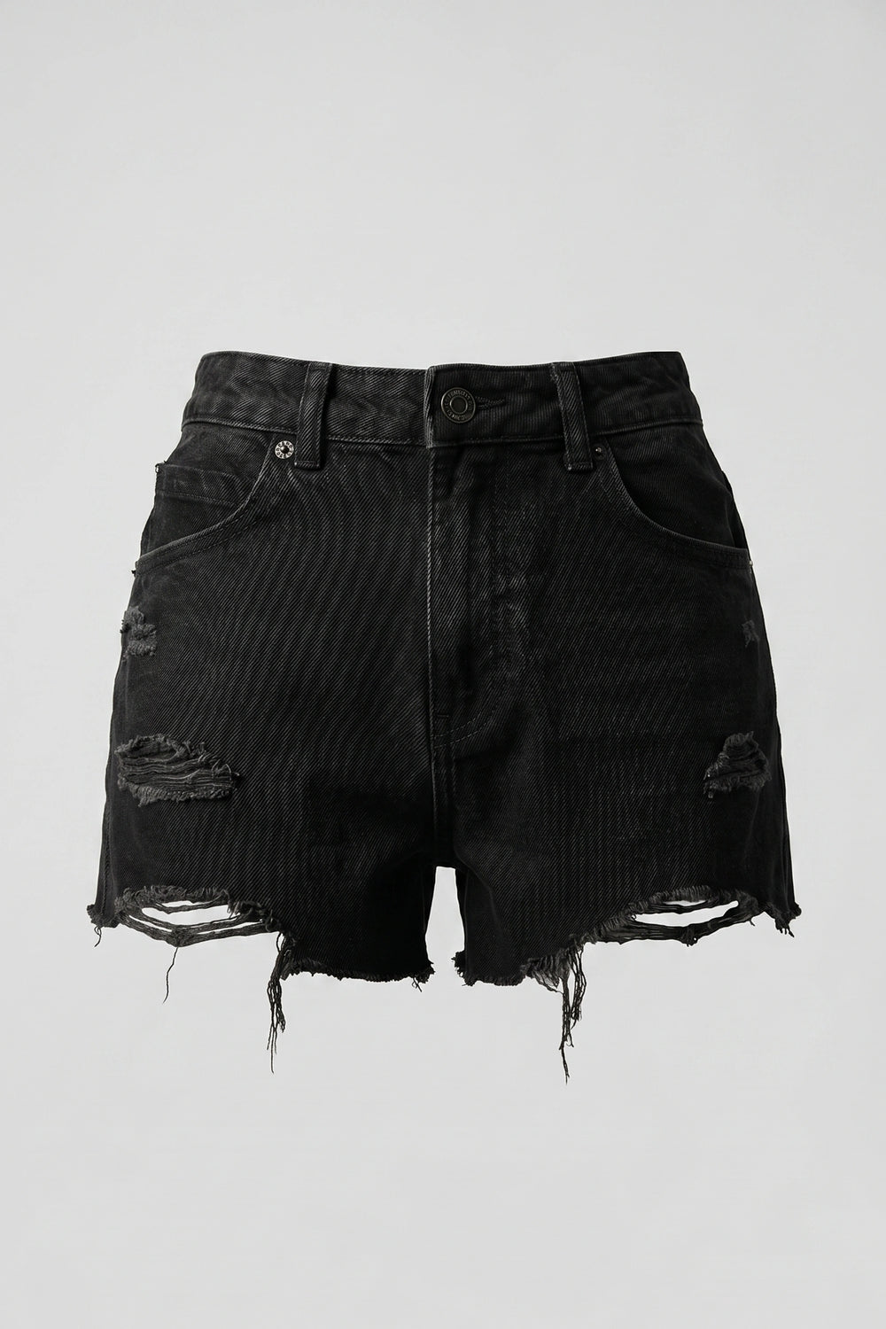 Women's Black High Rise Ripped Denim Shorts Frayed Hem