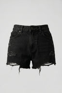 Women's Black High Rise Ripped Denim Shorts Frayed Hem