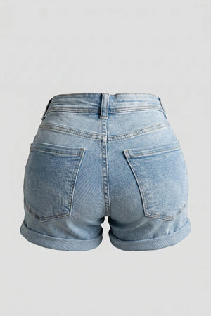 Women's High Rise Denim Shorts Rolled Cuff Distressed