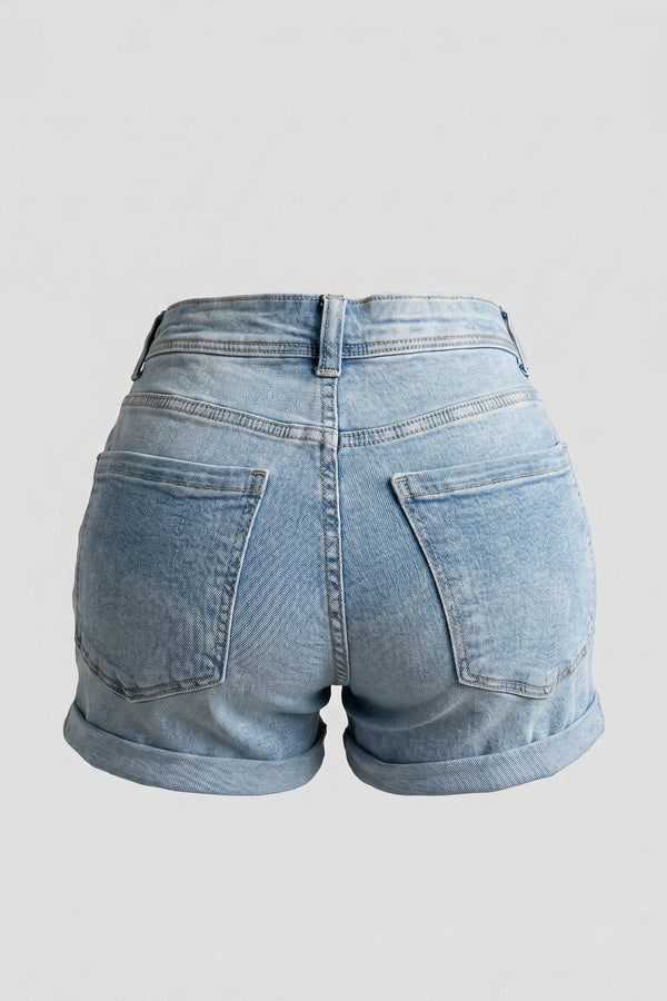 Women's High Rise Denim Shorts Rolled Cuff Distressed