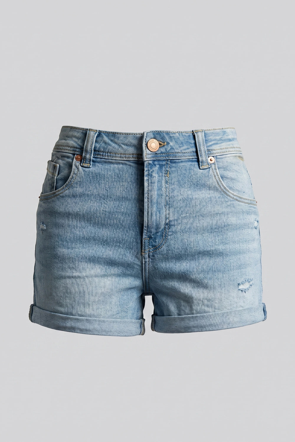 Women's High Rise Denim Shorts Rolled Cuff Distressed