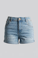 Women's High Rise Denim Shorts Rolled Cuff Distressed