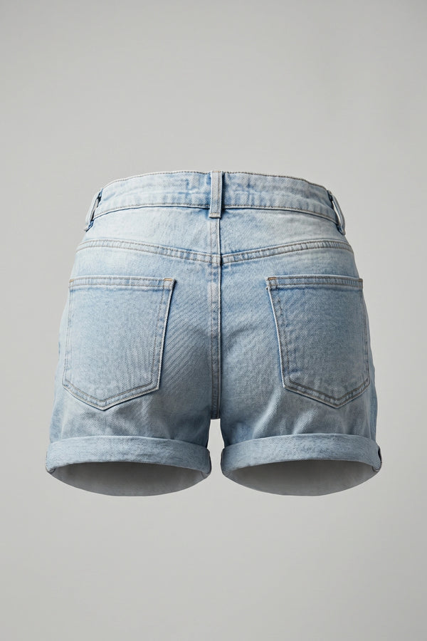 High Rise Light Blue Denim Shorts for Women